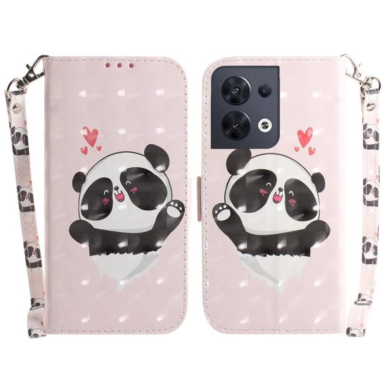 Κάλυμμα Oppo Reno 8 Panda Love With Lanyard