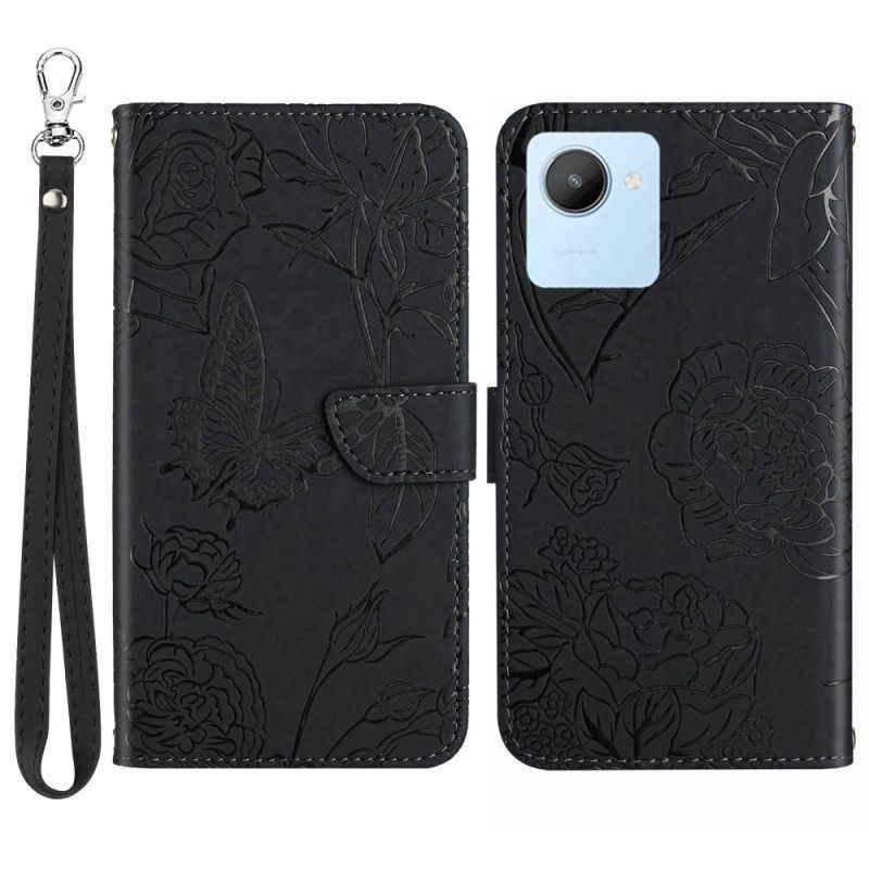 Κάλυμμα Realme C30 με κορδονι Strap Flowers Paillon