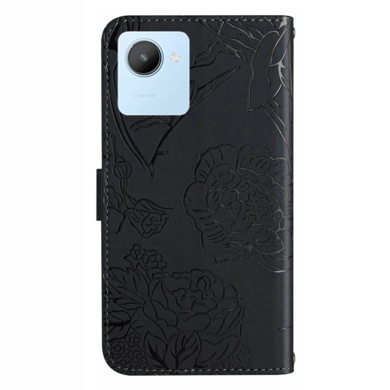 Κάλυμμα Realme C30 με κορδονι Strap Flowers Paillon