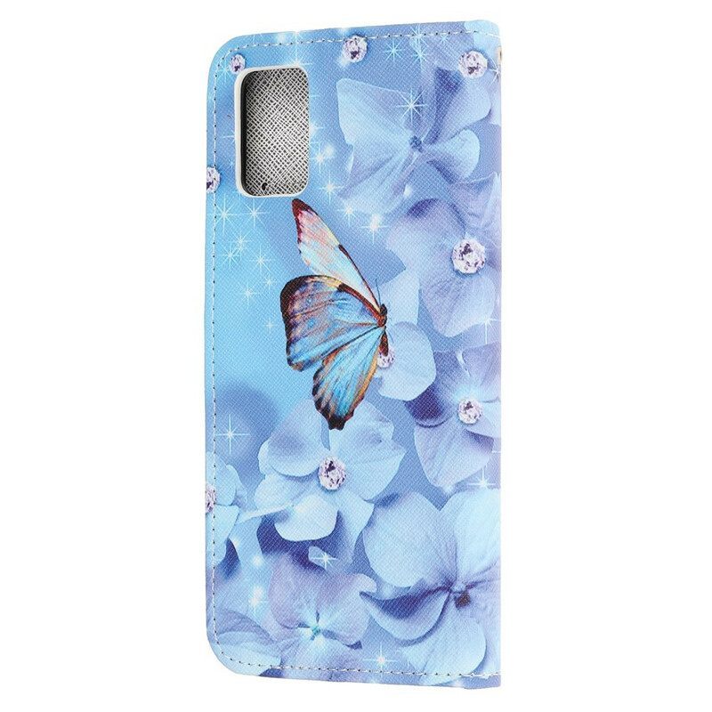 Κάλυμμα Samsung Galaxy A52 4G / A52 5G / A52s 5G με κορδονι Strappy Diamond Butterflies