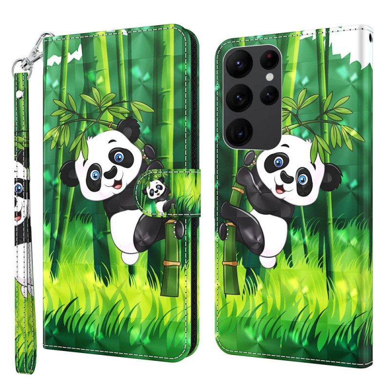 Κάλυμμα Samsung Galaxy S23 Ultra 5G με κορδονι Bamboo Panda Με Κορδόνι