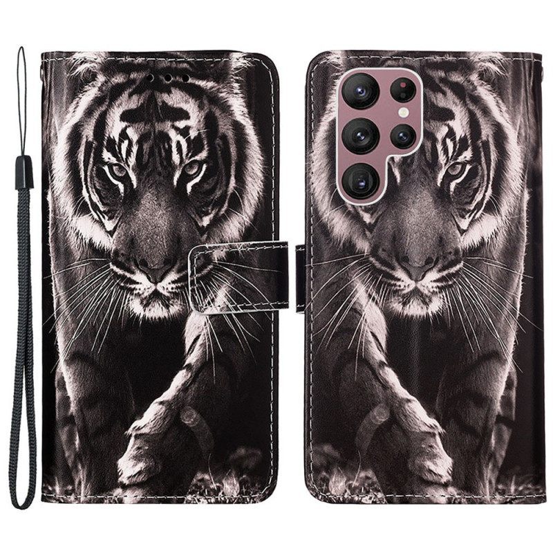 Κάλυμμα Samsung Galaxy S23 Ultra 5G με κορδονι Strappy Night Tiger