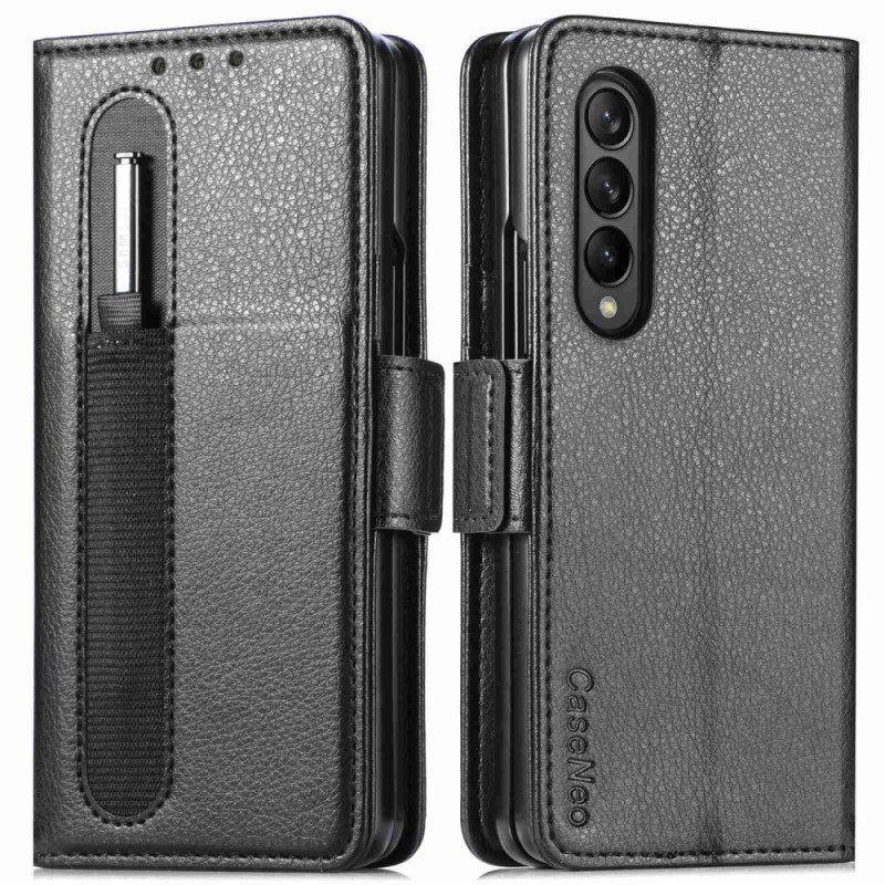 Κάλυμμα Samsung Galaxy Z Fold 4 Υποδοχή Στυλό Litchi Caseneo Faux Leather