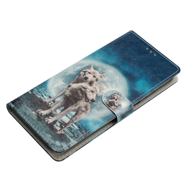 Θήκη Flip Oppo Reno 8 Pro με κορδονι Lanyard Wolf