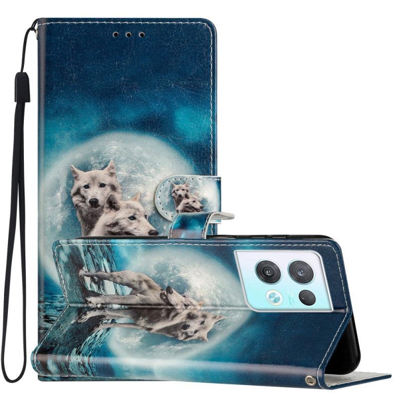 Θήκη Flip Oppo Reno 8 Pro με κορδονι Lanyard Wolf