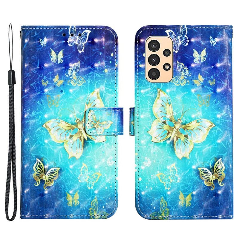 Θήκη Flip Samsung Galaxy A13 με κορδονι Flight Of Butterflies Στο Lanyard