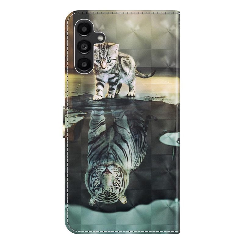 Θήκη Flip Samsung Galaxy A14 / A14 5G με κορδονι Strappy Kitten Dream