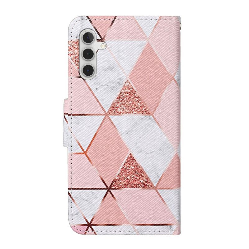 Θήκη Flip Samsung Galaxy A54 5G με κορδονι Marble And Glitter Strappy