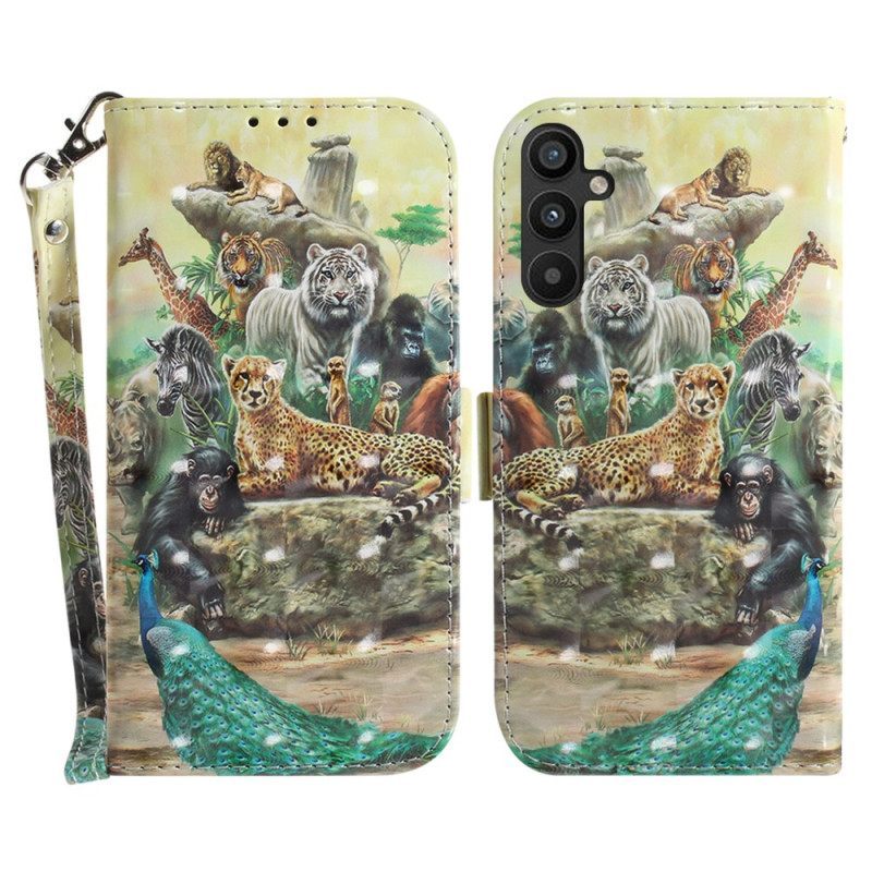 Θήκη Flip Samsung Galaxy A54 5G με κορδονι Thong Safari Animals