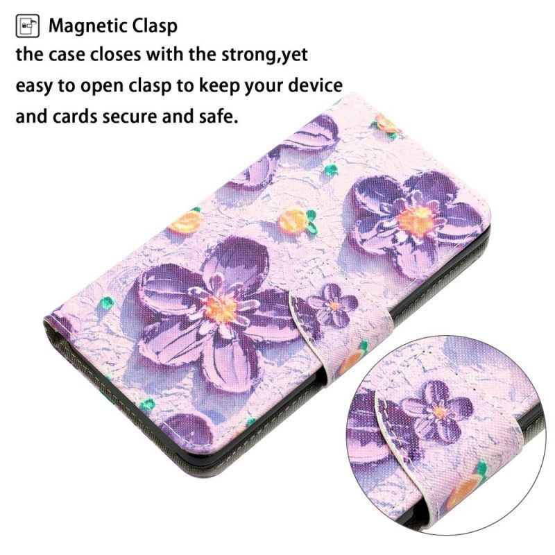 Θήκη Flip Samsung Galaxy S23 Plus 5G με κορδονι Μόνο Strap Flowers