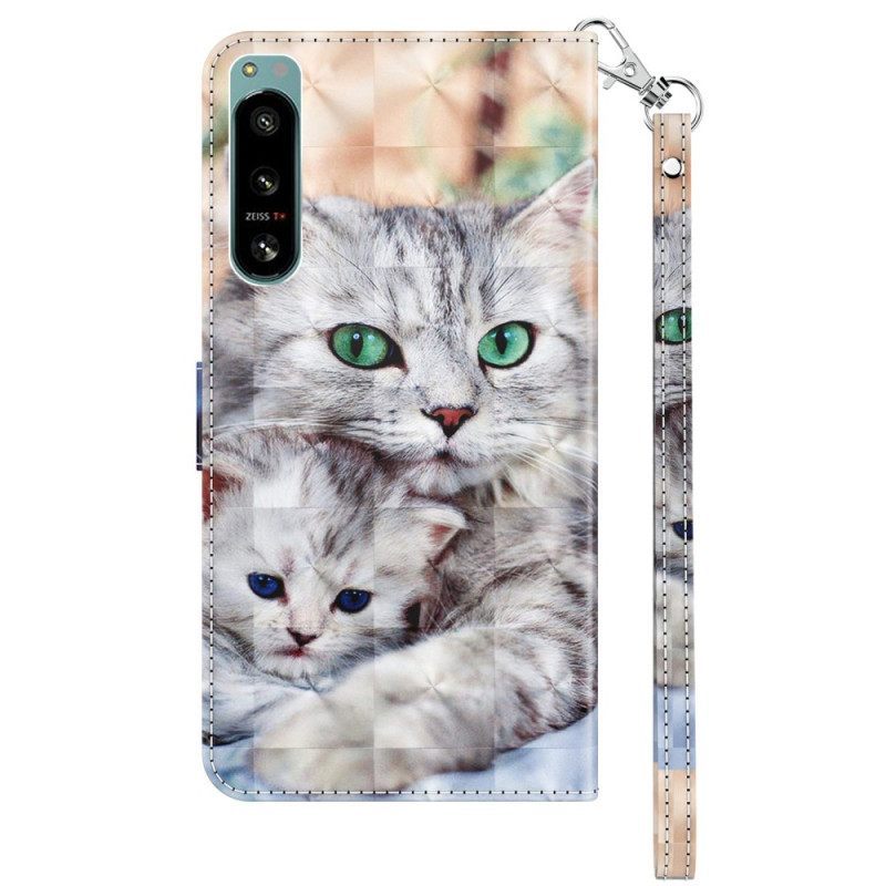 Θήκη Flip Sony Xperia 5 IV με κορδονι Thong Cats