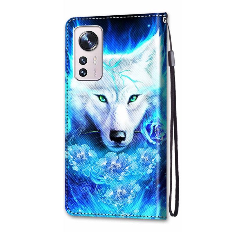 Θήκη Flip Xiaomi 12 / 12X με κορδονι Lanyard Wolf