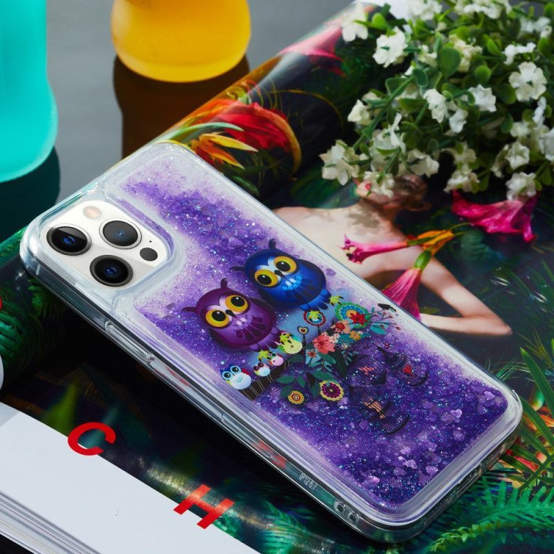 θηκη κινητου iPhone 15 Pro Glitter Ζευγάρι Κουκουβάγιες