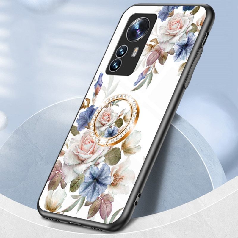 θηκη κινητου Xiaomi 12 / 12X Tempered Glass Με Flower Ring