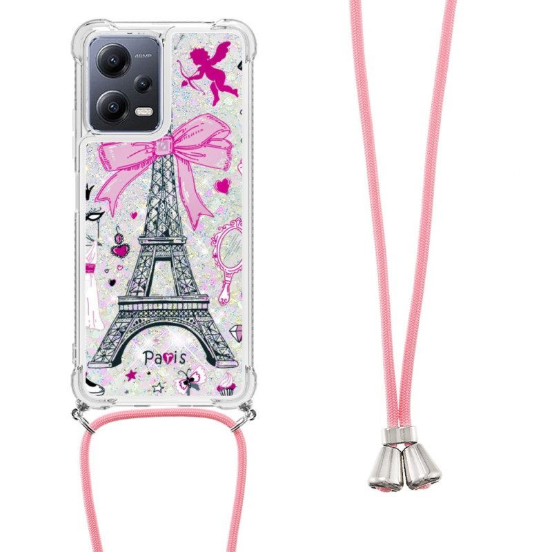 Θήκη Xiaomi Redmi Note 12 5G με κορδονι Eiffel Tower Glitter Κορδόνι